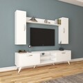Comoda TV cu raft de perete si 2 cabinete M2 - 230, Wren, 180 x 35 x 48.6 cm/133 cm, white