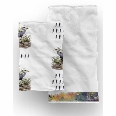 Set 2 prosoape de baie Heron, Aglika, 50 x 100 cm/ 50 x 30 cm, 70% bumbac, 30% microfibra, multicolor