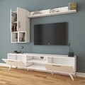 Comoda TV cu raft de perete si 2 cabinete M35 - 297, Wren, 180 x 35 x 48.6 cm/133 cm, white