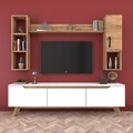 Comoda TV cu 2 rafturi de perete si cabinet M12 - 386, Wren, 180 x 35 x 48.6 cm/90 cm/133 cm, white/walnut