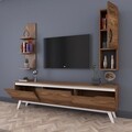 Comoda TV cu raft de perete si cabinet M3 - 825, Wren, 180 x 35 x 48.6 cm/90 cm, walnut/white