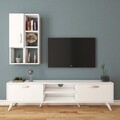 Comoda TV cu raft de perete si cabinet M38 - 304, Wren, 180 x 35 x 48.6 cm/90 cm, white