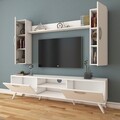 Comoda TV cu raft de perete si 2 cabinete M2 - 230, Wren, 180 x 35 x 48.6 cm/133 cm, white