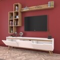 Comoda TV cu 3 rafturi de perete M16 - 387, Wren, 180 x 35 x 48.6 cm/90 cm/133 cm, white/walnut