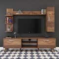 Comoda TV cu 2 rafturi de perete si cabinet M20 - 270, Wren, 180 x 35 x 48.6 cm/90 cm/133 cm, walnut