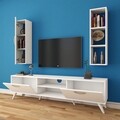 Comoda TV cu raft de perete si cabinet M14 - 257, Wren, 180 x 35 x 48.6 cm/90 cm, white