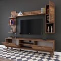 Comoda TV cu 2 rafturi de perete si cabinet M25 - 280, Wren, 180 x 35 x 48.6 cm/90 cm/133 cm, walnut