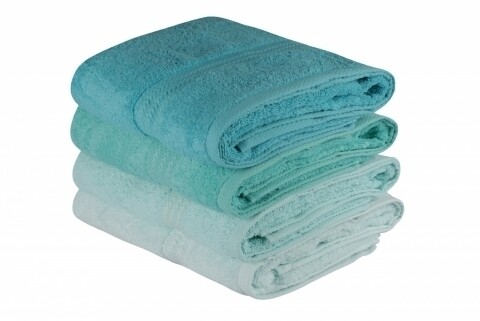 Set 4 prosoape de baie 70x140 cm, 100% bumbac, Hobby, aqua