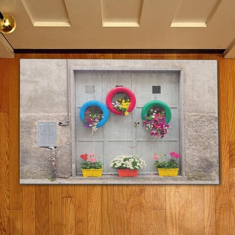 Covoras de intrare Potted flowers, Casberg, 38x58 cm, poliester, multicolor