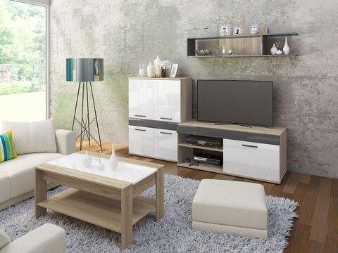 Mobilier living, Bedora, City 9044, 200 x 46 x 170 cm, PAL, sonoma/alb