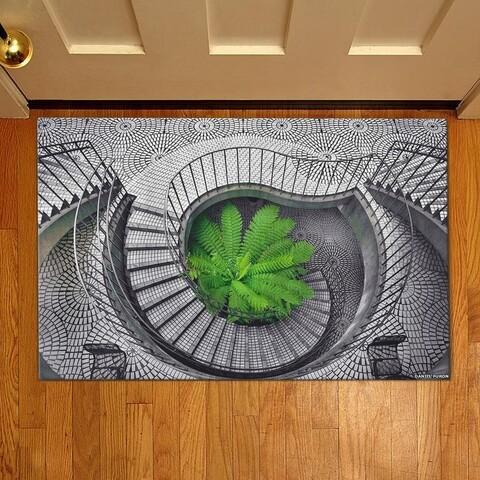 Covoras de intrare Stairs, Casberg, 38x58 cm, poliester, gri/verde