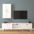 Comoda TV cu 2 cabinete M18 - 265, Wren, 180 x 35 x 48.6 cm/90 cm, white