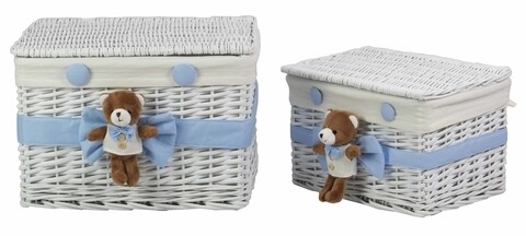 Set 2 cosuri din salcie Blue Bear, Bedora, salcie/material textil, alb/bleu