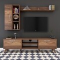 Comoda TV cu 2 rafturi de perete si cabinet M45 - 317, Wren, 180 x 35 x 48.6 cm/90 cm/133 cm, walnut