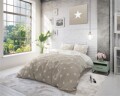 Lenjerie de pat dubla Twinkle Stars Sand, Sleeptime, 3 piese, 200 x 220 cm, cotton blended, crem cu alb