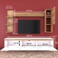 Comoda TV cu 2 rafturi de perete si cabinet M25 - 418, Wren, 180 x 35 x 48.6 cm/90 cm/133 cm, white/walnut