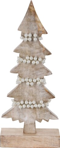 Decoratiune Xmas Tree w pearls , 13x6x31 cm, lemn de mango, alb/crem