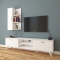 Comoda TV cu raft de perete si cabinet M47 - 322, Wren, 180 x 35 x 48.6 cm/90 cm, white