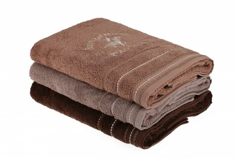 Set 3 prosoape de baie Beverly Hills Polo Club, 70x140 cm, 100% bumbac, Brown/Light Brown/Light Brown