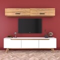 Comoda TV cu 2 rafturi de perete M19 - 414, Wren, 180 x 35 x 48.6 cm/90 cm, white/walnut