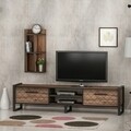 Comoda TV cu raft de perete Megy, Maison in Design, 184 x 39 x 45 cm, natural/negru