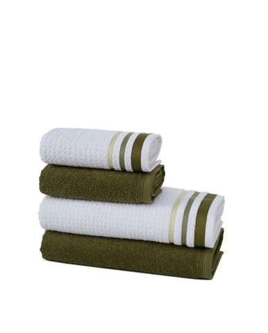 Set 4 prosoape de baie Stripe, Class, 100% bumbac, verde