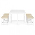 Set dining, Masa + 4 scaune, Waly, 90 x 90 x 74 cm, lemn/piele ecologica, alb/bej