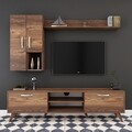 Comoda TV cu raft de perete si 2 cabinete M34 - 296, Wren, 180 x 35 x 48.6 cm/90 cm/133 cm, walnut