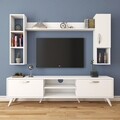 Comoda TV cu 2 rafturi de perete si cabinet M12 - 253, Wren, 180 x 35 x 48.6 cm/90 cm/133 cm, white