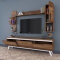 Comoda TV cu 2 rafturi de perete si cabinet M25 - 844, Wren, 180 x 35 x 48.6 cm/90 cm/133 cm, walnut/white