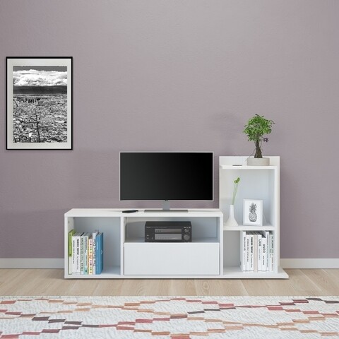 Comoda TV cu raft de perete Sumatra, 120 x 30 x 65 cm, alb