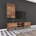 Comoda TV cu 2 cabinete M18 - 266, Wren, 180 x 35 x 48.6 cm/90 cm, walnut
