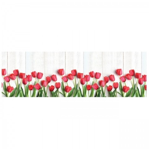 Covor rezistent Webtappeti Tulipani 58 x 240 cm, alb/verde/rosu