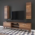 Comoda TV cu 2 cabinete M17 - 264, Wren, 180 x 35 x 48.6 cm/90 cm, walnut