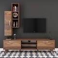 Comoda TV cu raft de perete si cabinet M1 - 227, Wren, 180 x 35 x 48.6 cm/90 cm, walnut