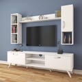 Comoda TV cu 2 rafturi de perete si cabinet M12 - 253, Wren, 180 x 35 x 48.6 cm/90 cm/133 cm, white