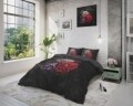 Lenjerie de pat dubla Elegant Flower Black, Sleeptime, 3 piese, cotton blended, negru/rosu