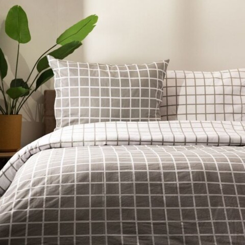 Lenjerie de pat King Size, Reyes, Homla, 3 piese, 200x220 cm, bumbac, gri/alb