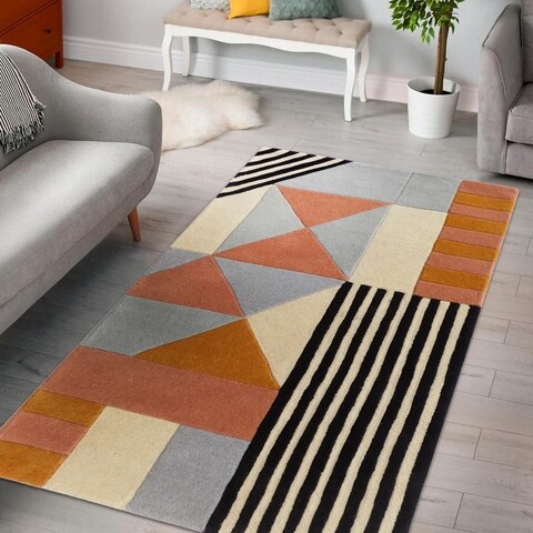 Covor Geometry Bedora, 160x230 cm, 100% lana, multicolor, finisat manual