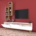 Comoda TV cu 2 rafturi de perete M15 - 413, Wren, 180 x 35 x 48.6 cm/90 cm, white/walnut