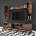 Comoda TV cu raft de perete si 2 cabinete M27 - 284, Wren, 180 x 35 x 48.6 cm/133 cm, walnut