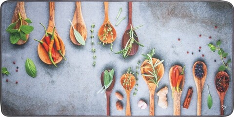 Covor pentru bucatarie, Olivio Tappeti, Miami 3, Grey Spice, 50 x 100 cm, poliester, multicolor