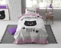 Lenjerie de pat pentru o persoana, 100% bumbac satinat, 2 piese, Goodnight Kitty Pink, Royal Textile, alb/roz/negru