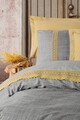 Lenjerie de pat pentru doua persoane, Hazel, 6 piese, 200x220 cm, 100% bumbac ranforce, cu detalii brodate, galben mustar
