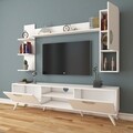 Comoda TV cu 2 rafturi de perete si cabinet M25 - 279, Wren, 180 x 35 x 48.6 cm/90 cm/133 cm, white