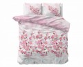 Lenjerie de pat dubla Sweet Flowers Pink, Royal Textile, 3 piese, 200 x 220 cm, 100% bumbac flanel, alb/roz