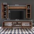 Comoda TV cu 2 rafturi de perete si cabinet M13 - 256, Wren, 180 x 35 x 48.6 cm/90 cm/133 cm, walnut