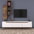 Comoda TV cu raft de perete si cabinet M1 - 796, Wren, 180 x 35 x 48.6 cm/90 cm, white/walnut