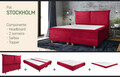 Pat matrimonial, Stockholm, Pillows E, 140x200 cm, saltea tip Pocket, topper memory, Rosu