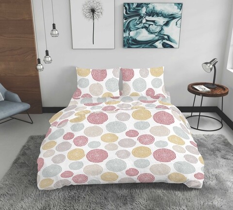 Lenjerie de pat dubla, Pois, Bedora, 180x200, 100% bumbac, multicolor